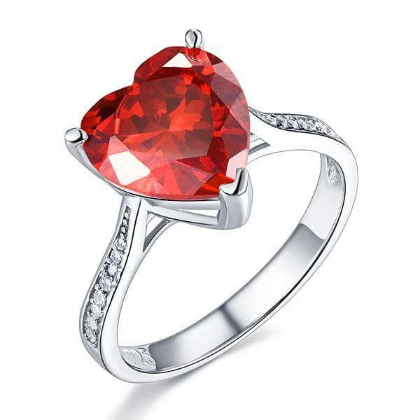 gold engagement rings for women-Created Diamond Bridal Ring 3.5 Carat Heart Ruby Red Stone