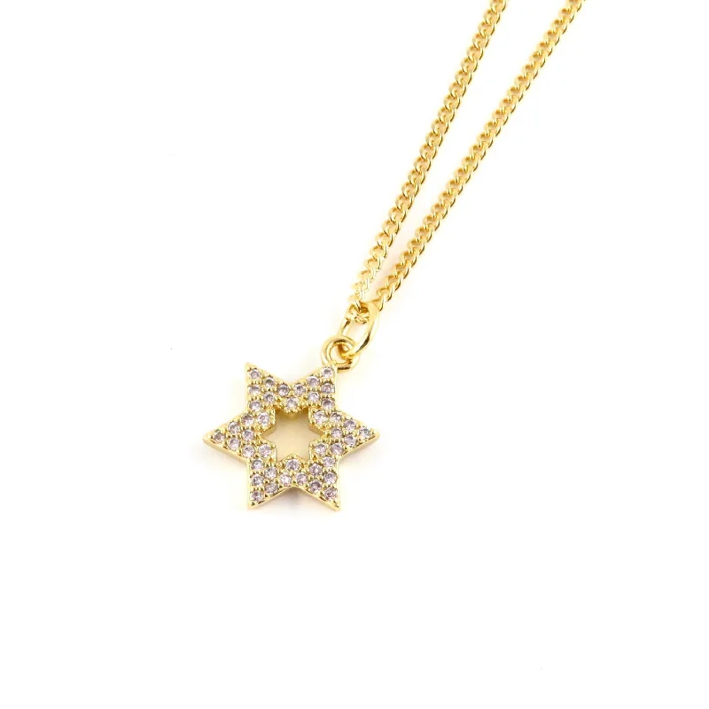 star necklaces for women-Sparkly Gold Cutout Star of David Necklace