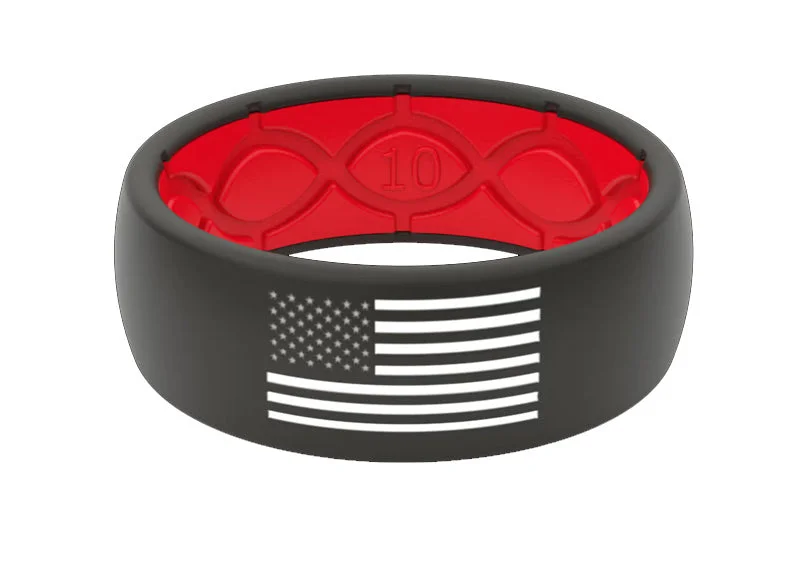 ruby rings for women-American Flag Silicone Ring - Black/Red