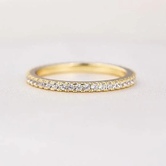 cushion cut engagement rings-Classic Yellow Gold Full Eternity Thin Wedding Band