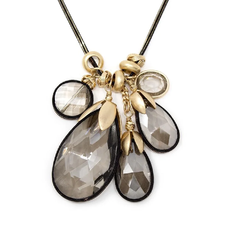 silver chain necklaces for women-Liquid Metal Long Necklace with Glass Teardrops Pendant Gold/Black