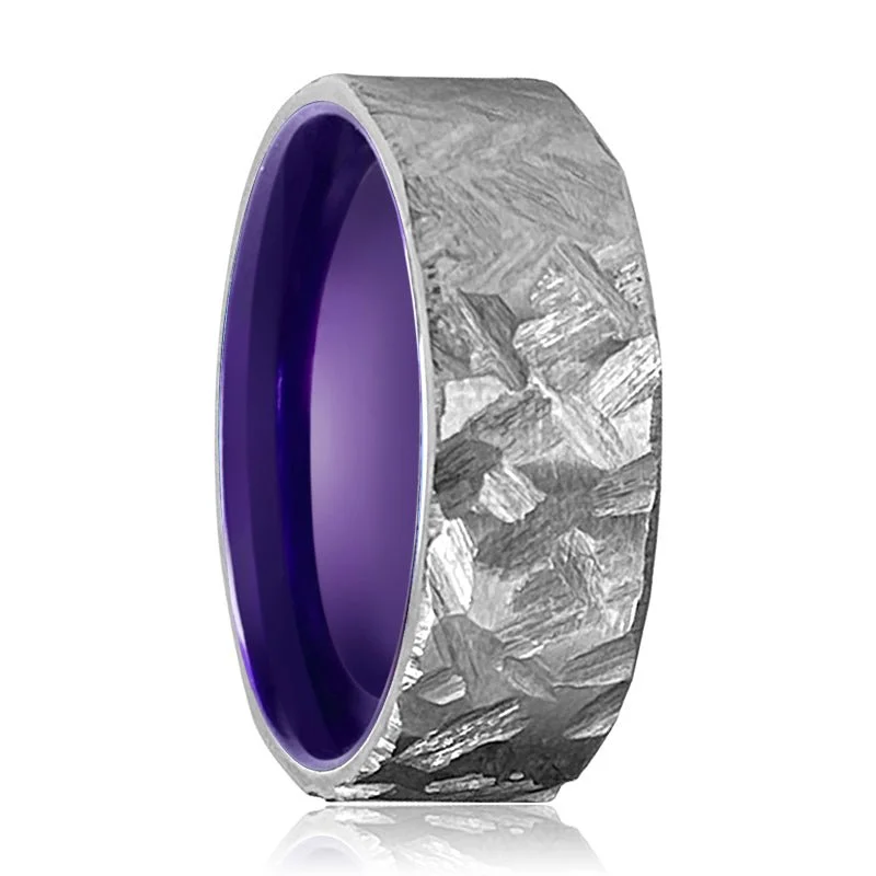 gemstone rings for women-VIKING | Purple Ring, Silver Titanium Ring, Hammered, Flat