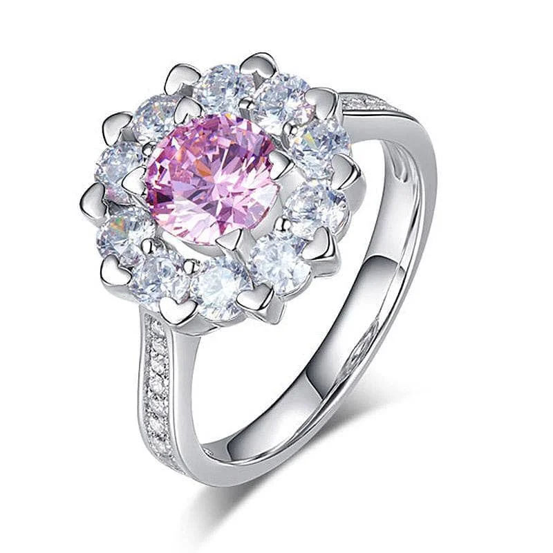 high-quality engagement rings-Created Diamond Snowflake Anniversary Ring 1 Ct Fancy Pink