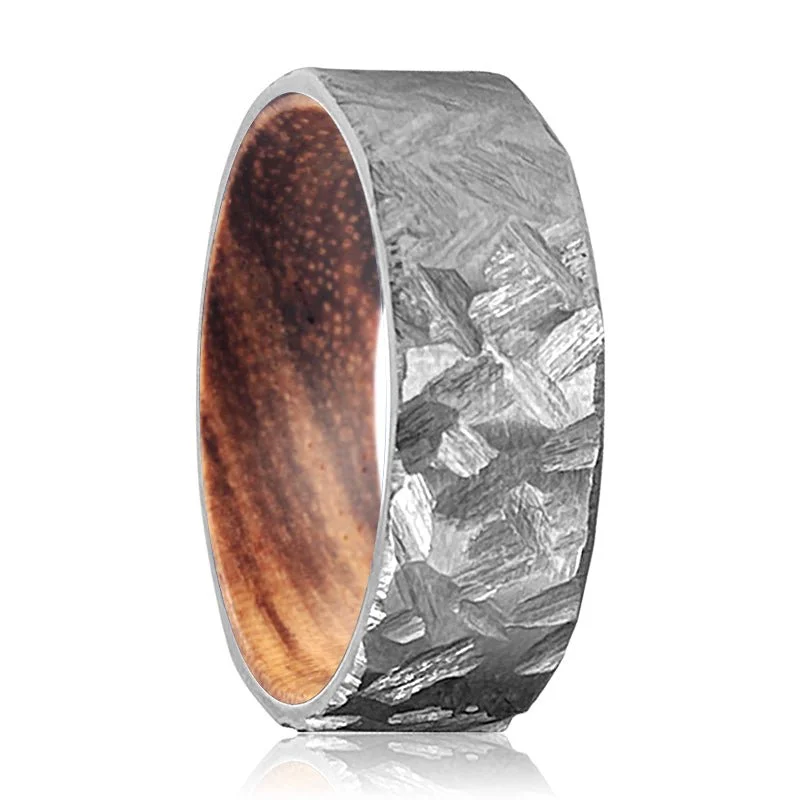 anniversary gemstone rings for women-HAMIL | Zebra Wood, Silver Titanium Ring, Hammered, Flat