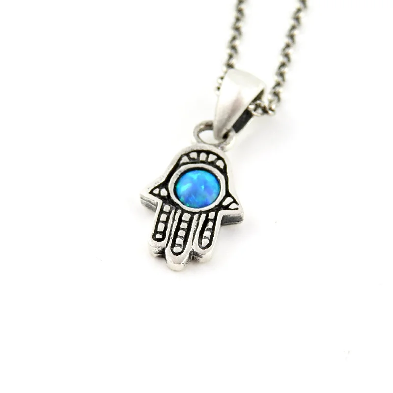 friendship necklaces for women-Mini Hamsa Opal Circle Necklace