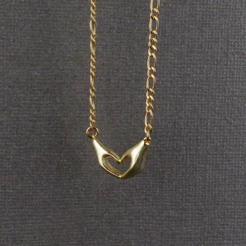 initial necklaces for women-Gold Heart Hands Necklace