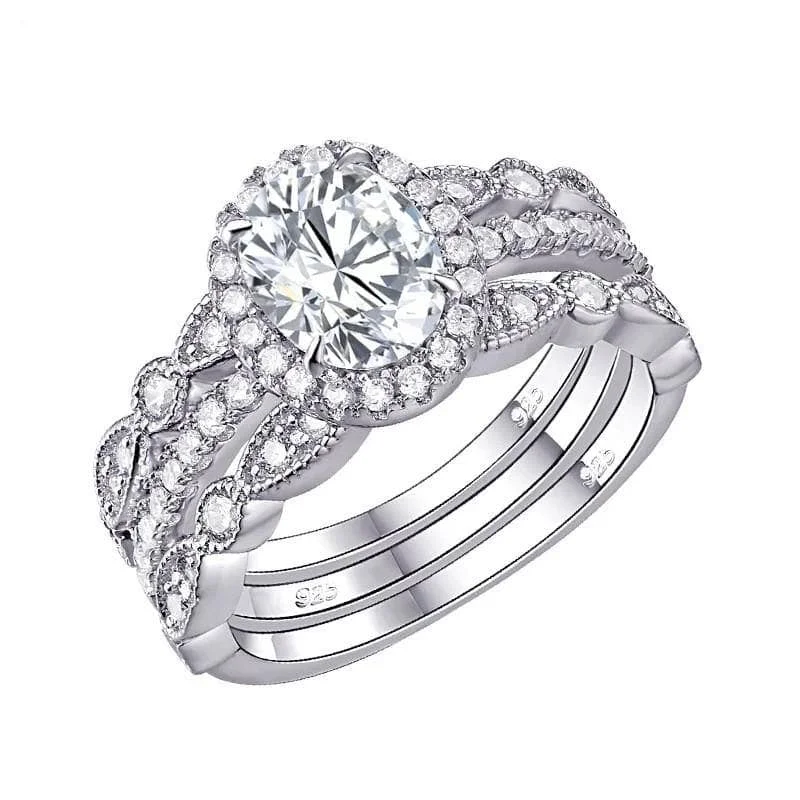 engagement rings for brides-3Pieces 1.8 Ct Oval Shape Created Diamond Wedding Ring Set