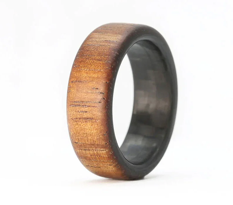 sapphire engagement rings for women-Koa Wood Ring with Carbon Fiber Sleeve