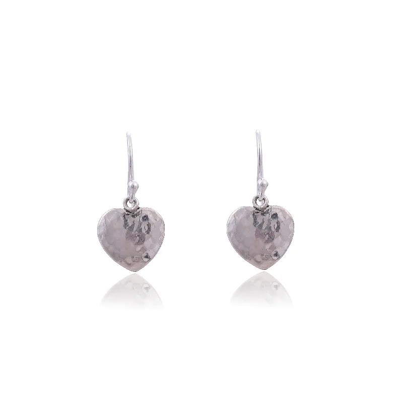 affordable earrings for women-Silver Mountain Sterling Silver Hammered Heart Shape Earring