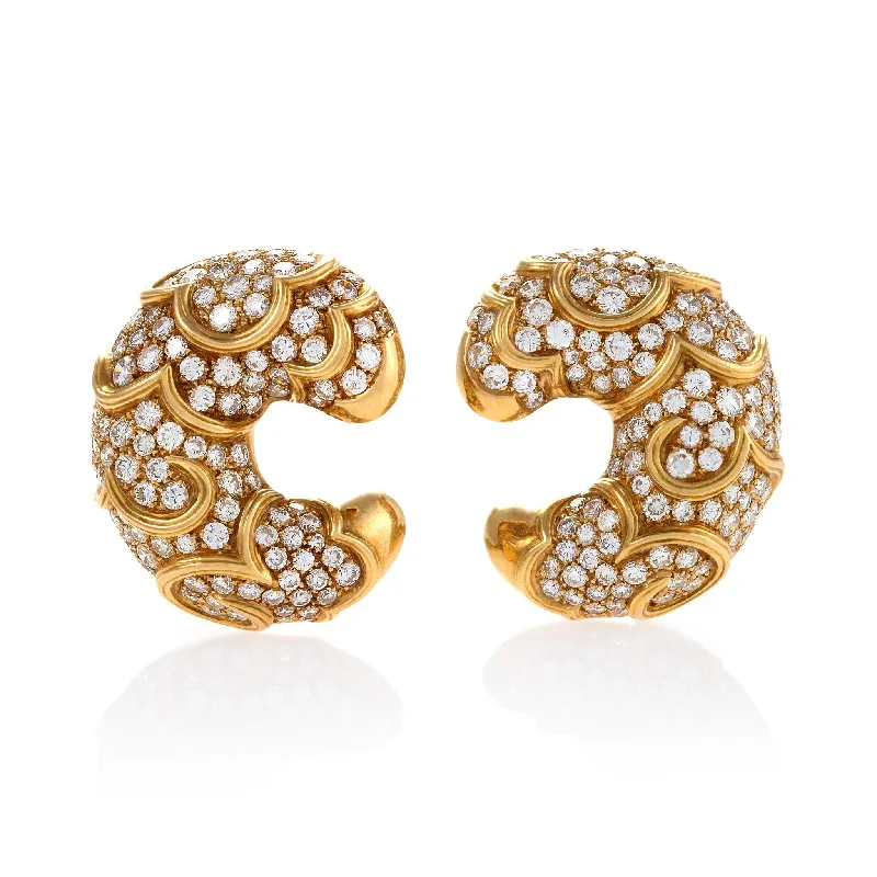 minimalistic earrings for women-Marina B Gold and Diamond "Onda" Earrings