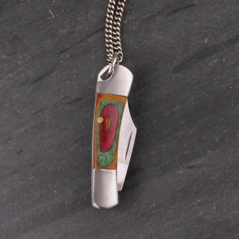 anniversary necklaces for women-Rainbow Wood Pocketknife Necklace