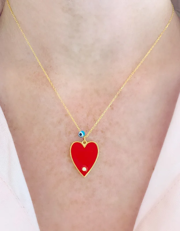 infinity necklaces for women-Red Big Enamel Heart Necklace