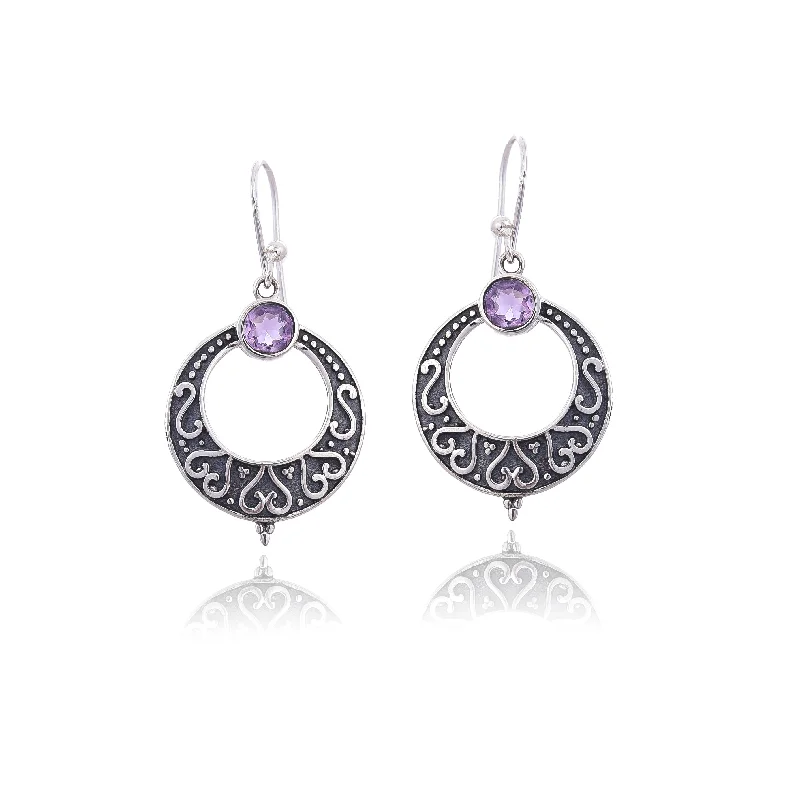 hoop and drop earrings for women-Silver Mountain 925 Silver Amethyst Earring