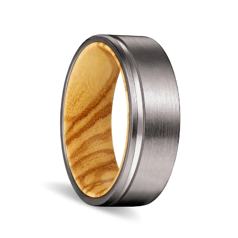 fashion rings for women-OGEE | Olive Ring, Gunmetal Tungsten Offset Groove