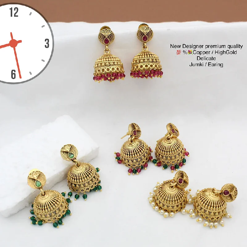 multi-colored earrings for women-Manisha Jewellery Gold Plated Pota Stone Jhumki Earrings