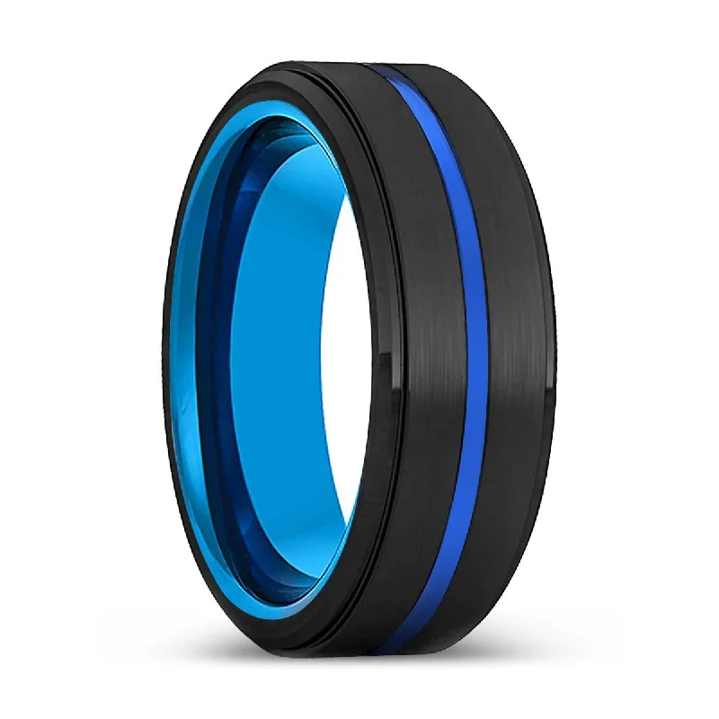 gold rings with diamonds-AKIYAMA | Blue Tungsten Ring, Black Tungsten Ring, Blue Groove, Stepped Edge