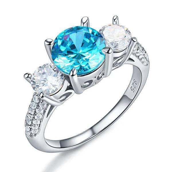 engagement rings for women-2CT 3-Stone Bridal Blue/Pink/Clear Created Diamond Vintage Style Ring