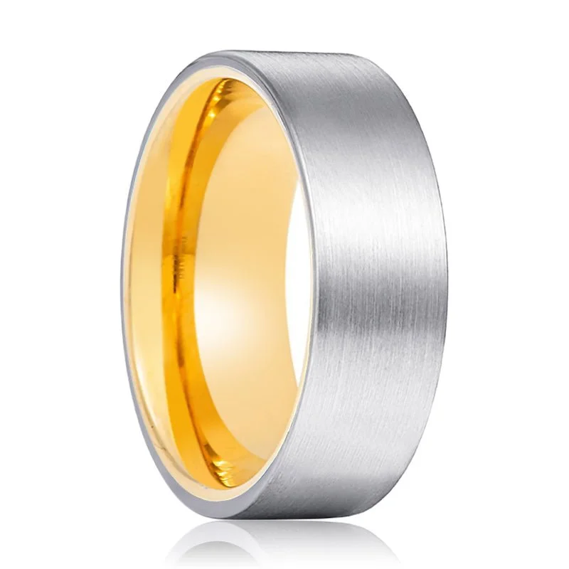 wedding rings for women-BUMBLE | Gold Ring, Silver Tungsten Ring, Brushed, Flat