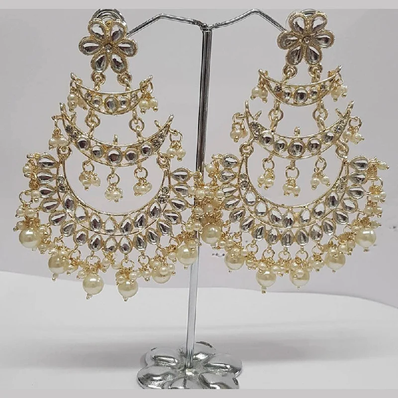 fashion statement earrings for women-Shreeji Kundan Stone Gold Plated Dangler Earrings - ShreejiEar46