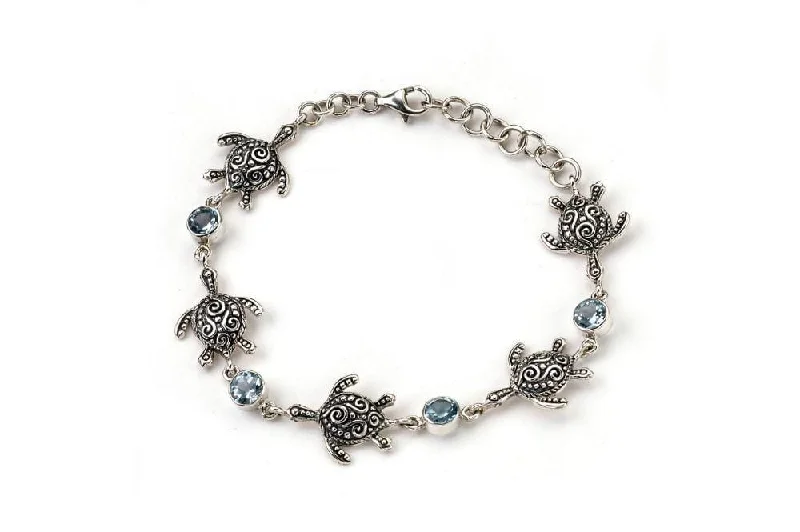 festival bracelet bangles for women-Sea Turtle Strand Bracelet- Blue Topaz