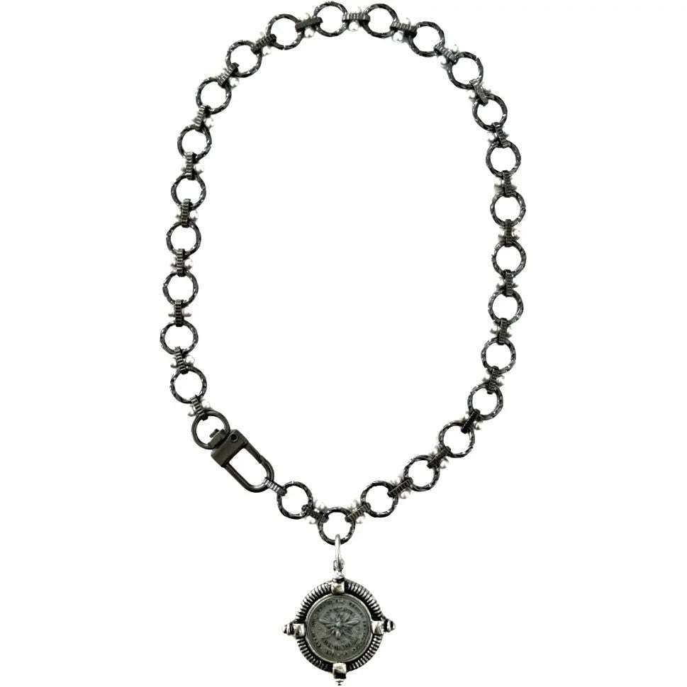 silver-plated necklaces for women-Regina Bee Necklace - Black