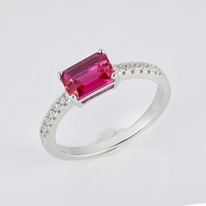 emerald engagement rings-White Gold 1.5ct Emerald Cut Fuchsia Engagement Ring