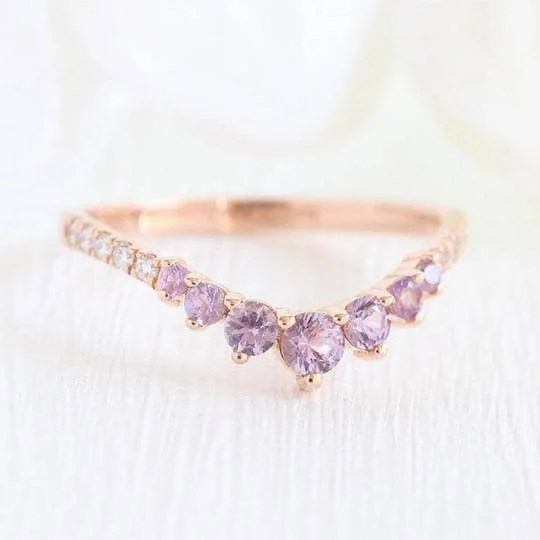 personalized engagement rings-Rose Gold Amethyst Purple Thin Stacking Wedding Band