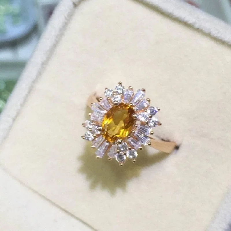 sapphire and diamond engagement rings-Oval Cut Natural Citrine Flower Engagement Ring