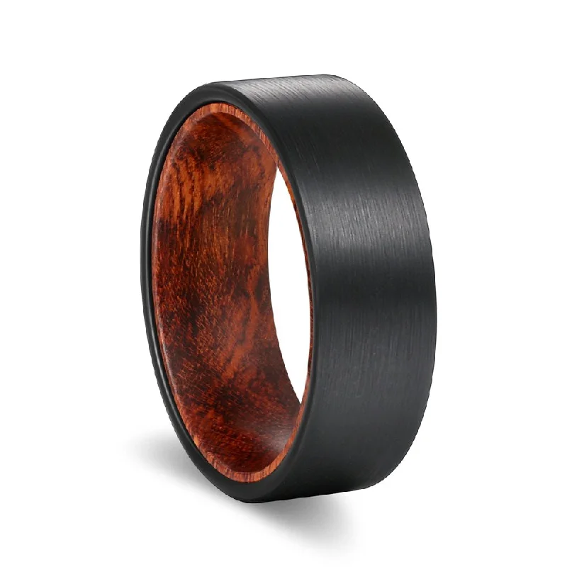 silver-plated rings for women-REPTAR | Snake Wood, Black Flat Brushed Tungsten