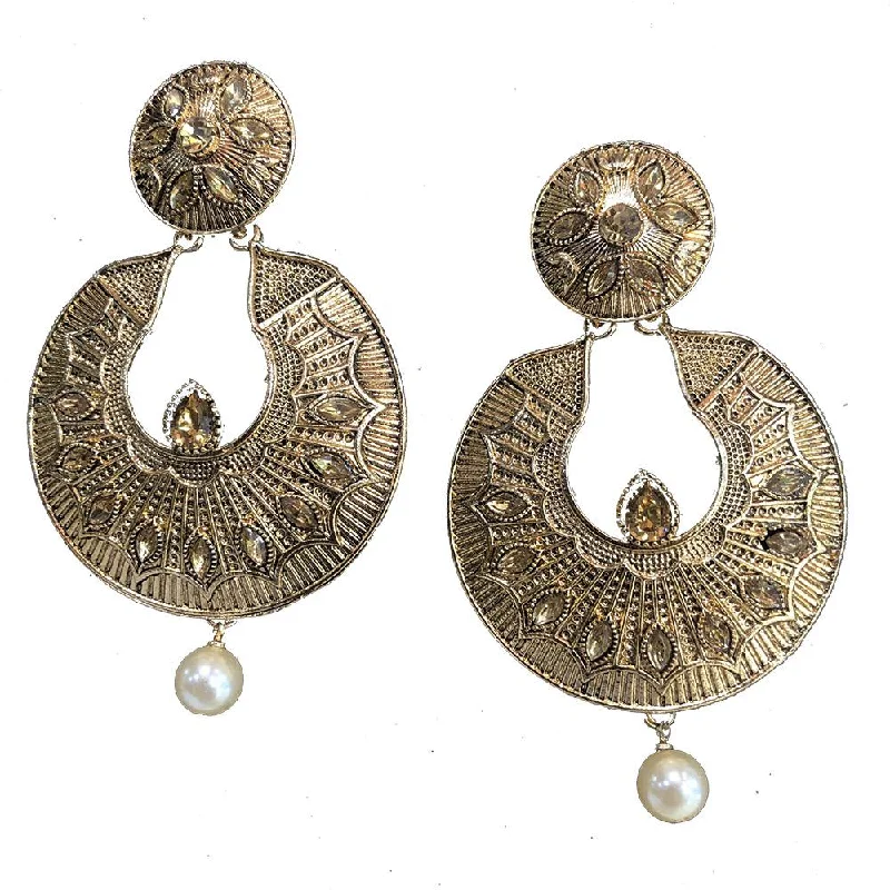 dainty earrings for women-Shreeji Brown Kundan Gold Plated Dangler Earrings - SE_777