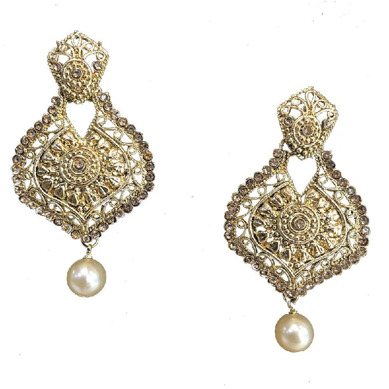 designer earrings for women-Shreeji Brown Austrian Stone Gold Plated Dangler Earrings - SE_314