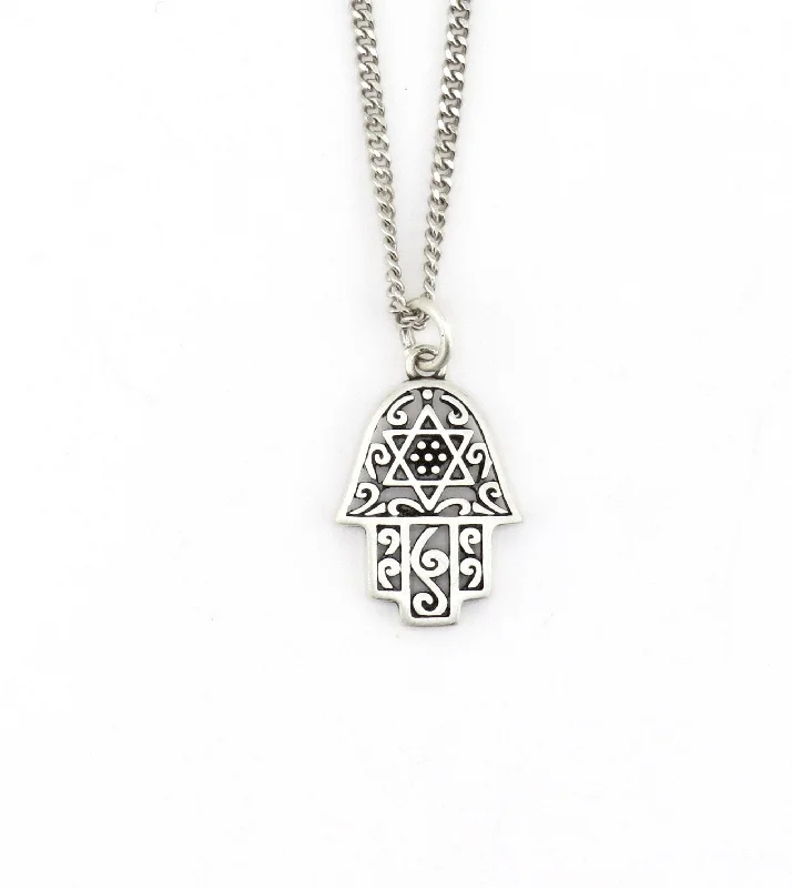 long necklaces for women-Hamsa Star of David Necklace