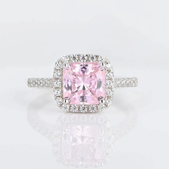 princess diamond engagement rings-1.5 Carat Cushion Cut Pink Halo Engagement Ring