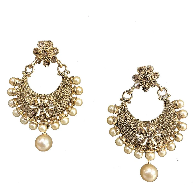 gemstone drop earrings for women-Shreeji Brown Austrian Stone Gold Plated Dangler Earrings - SE_501