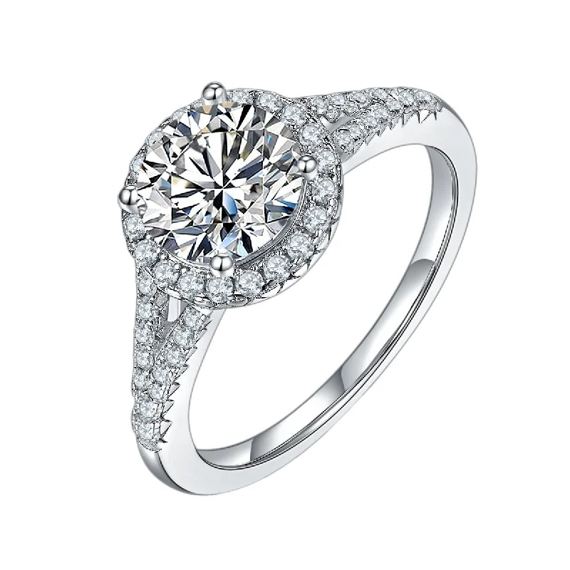 oval engagement rings-Round Split Shank Halo Diamond Engagement Ring