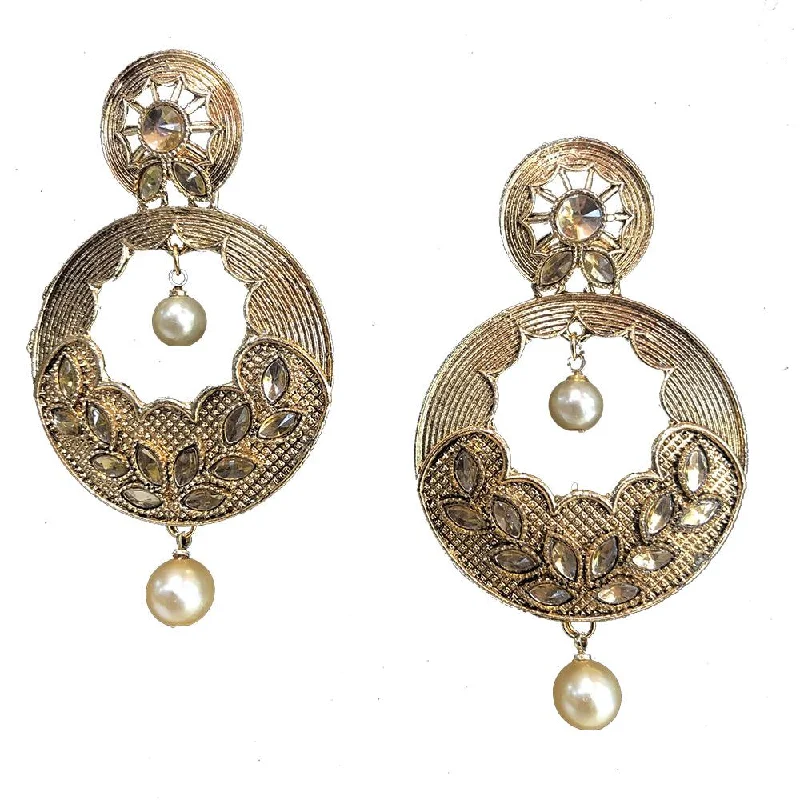 silver stud earrings for women-Shreeji Brown Kundan Gold Plated Dangler Earrings - SE_778