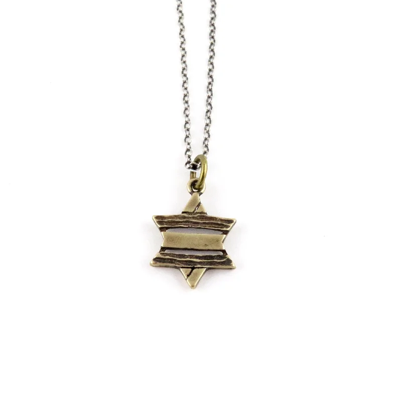 personalized necklaces for women-Rustic Star of David Necklace - Brass