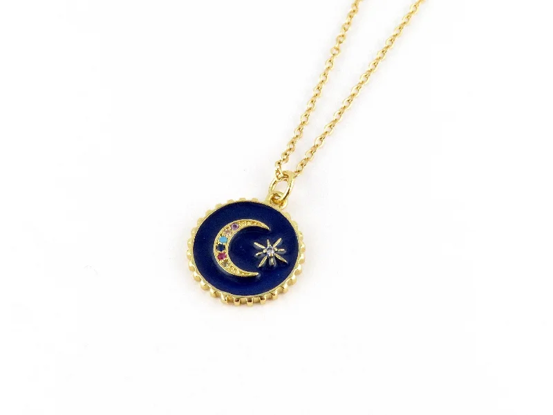 fashion necklaces for women-Blue Celestial Disc Necklace