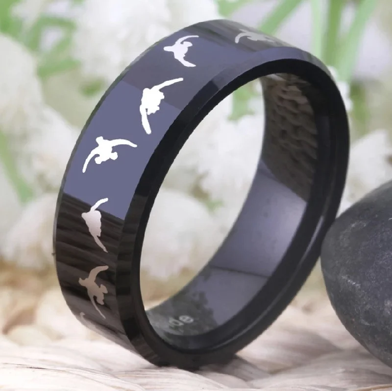 unique rings for women-Flying Ducks Ring - Black Tungsten 8mm