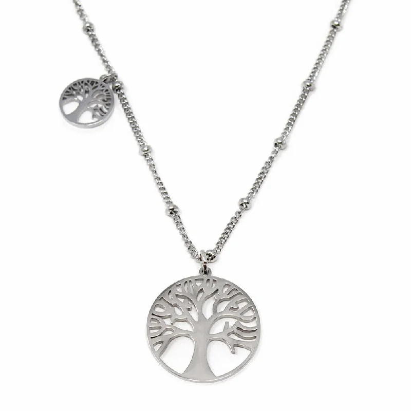 crystal pendant necklaces for women-Stainless Steel Tree of Life Medallion Necklace