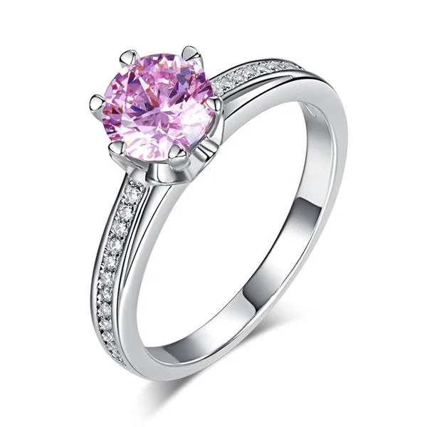 radiant engagement rings for women-1.25 ct Fancy Pink Created Diamond 6 Claws Engagement Ring