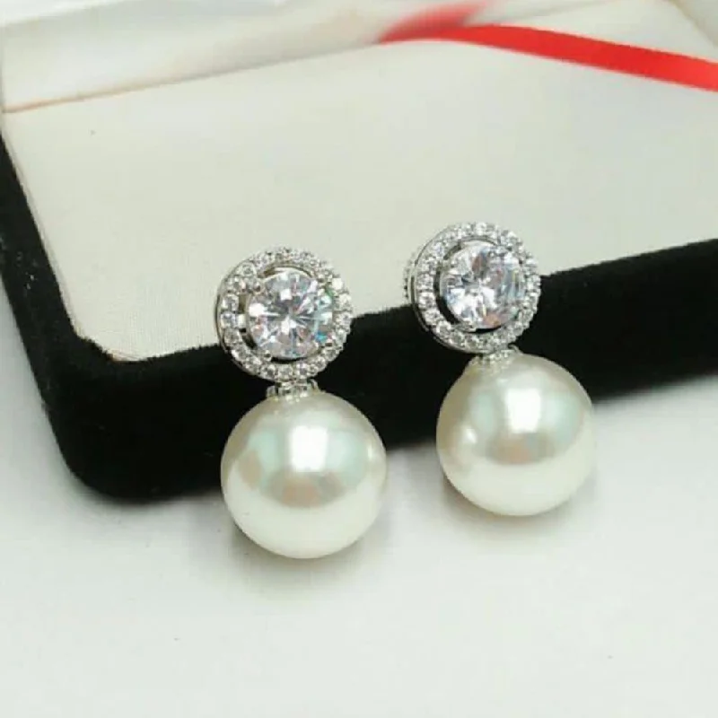 romantic hoop earrings for women-Pooja Bangles Silver Plated Pearl Stud Earrings