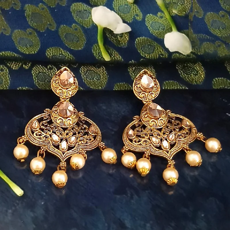 statement earrings for women-JD Arts Antique Gold Plated Brown Kundan Dangler Earrings - 1317625A