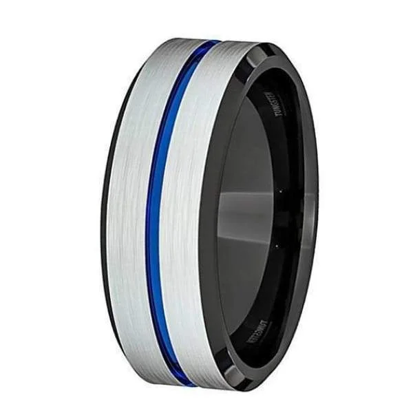 diamond wedding bands for women-ARLO Men's Tungsten Wedding Ring w/ Blue Groove and Black Inside - 8 mm