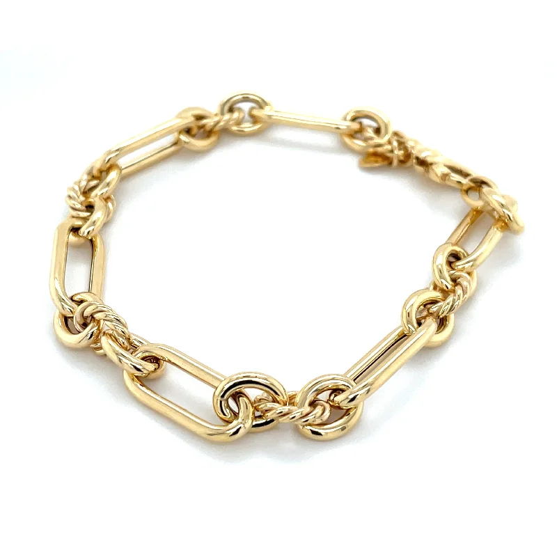 wedding bangle sets for women-9ct Yellow Gold Plain & Twisted Link Bracelet