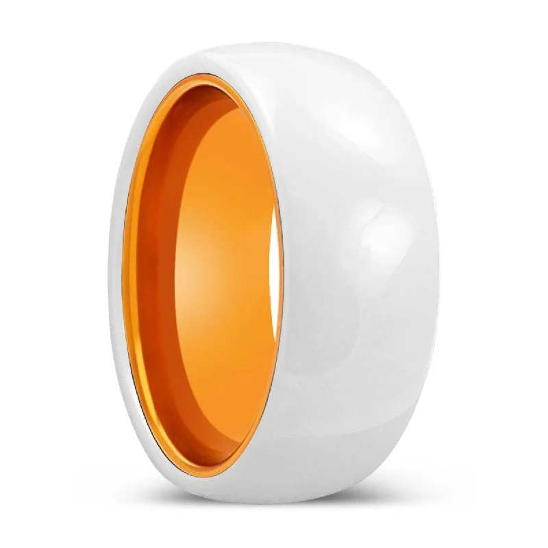 trendy rings for women-ALBA | Orange Ring, White Ceramic Ring, Domed