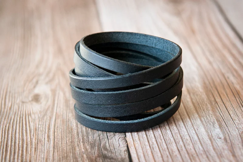 bangles for women-Leather Bracelet Wrap Cuff Handmade Black Leather - Gift for her - Boho Style - Personalized Custom Handmade Jewelry