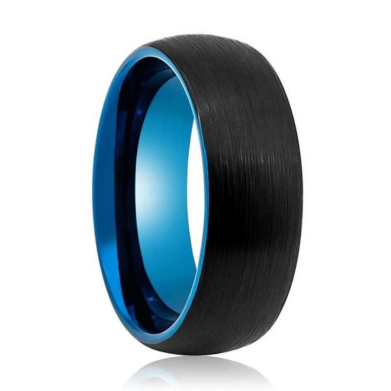 large rings for women-SUPRA | Blue Tungsten Ring, Black Tungsten Ring, Brushed, Domed