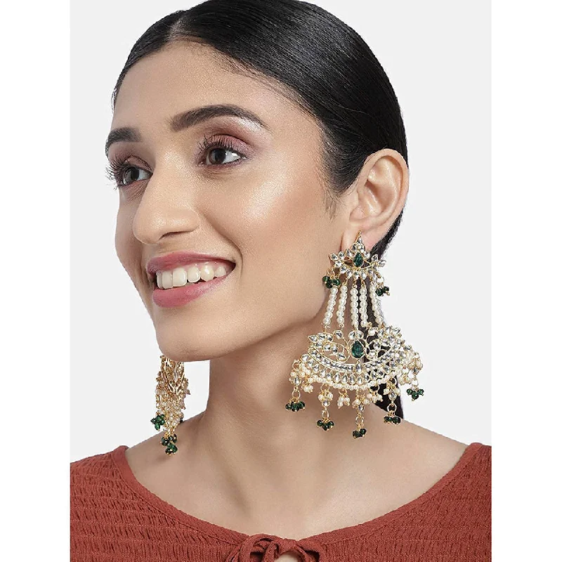 boho earrings for women-Etnico Gold Plated Traditional Kundan & Pearl Dangler Drop Paasa Earrings For Women (E2636G)