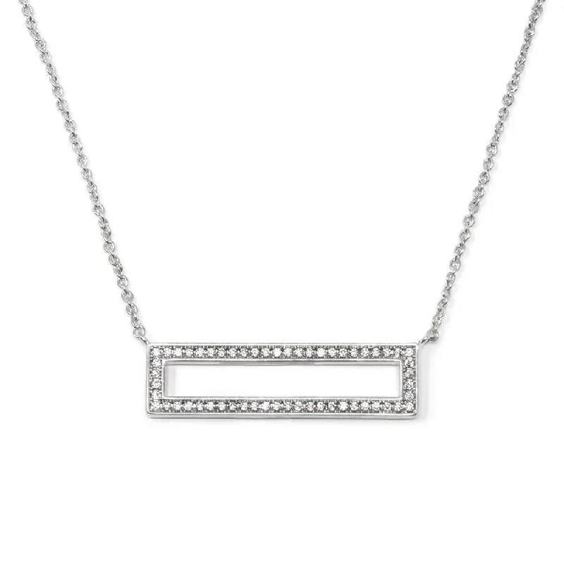 diamond necklaces for women-16" Necklace Cubic Zirconia Retangle Pendant Rhodium Plated